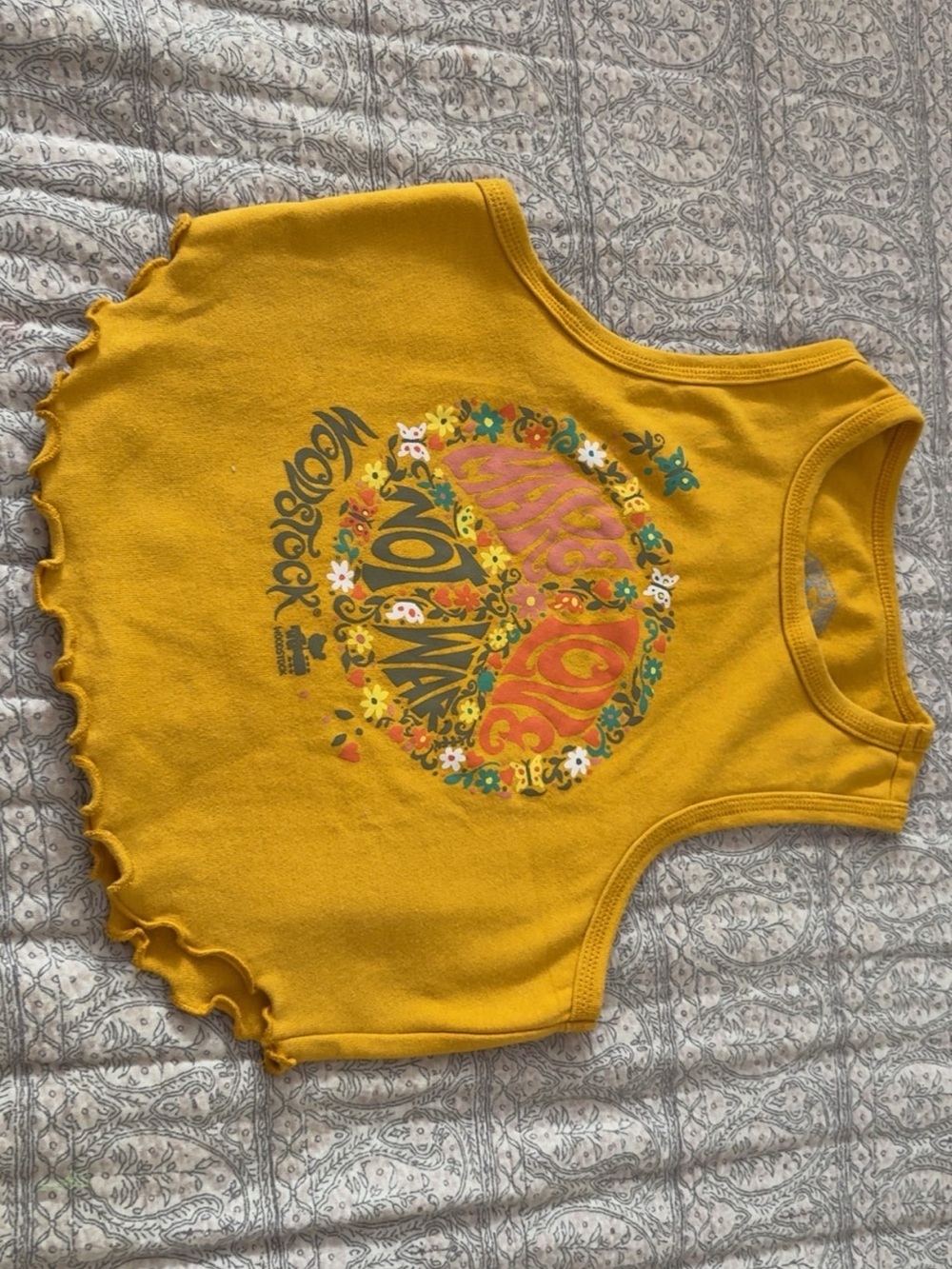 Yellow Graphic Ruffle-Hem Tank Top